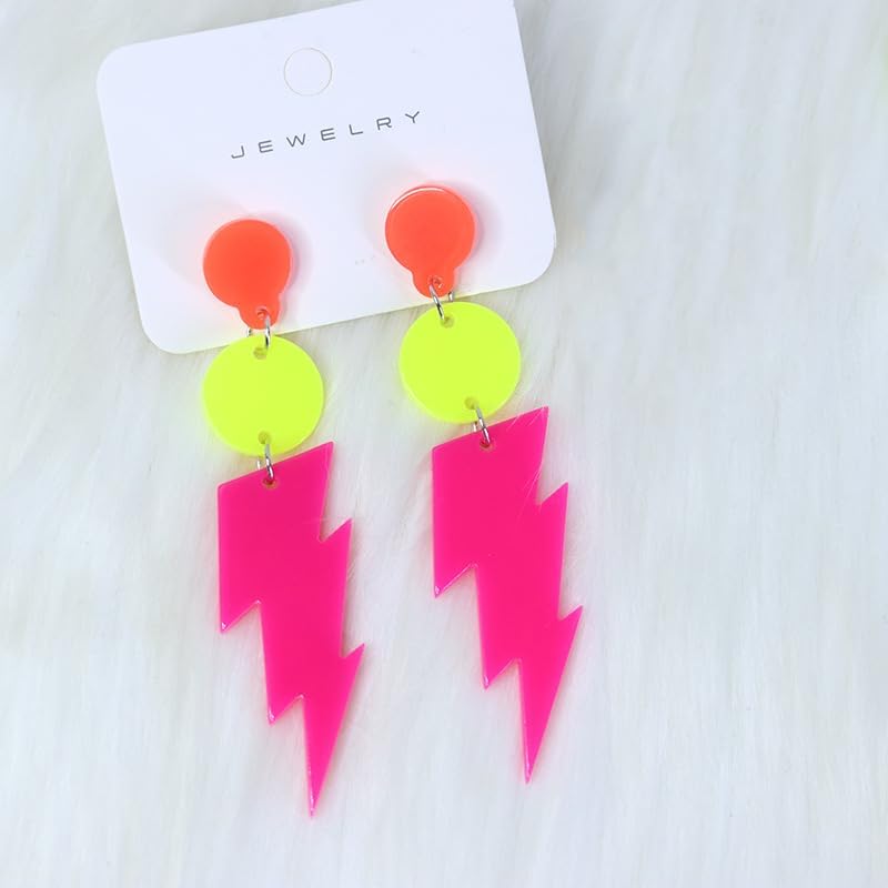 Modpide 80s Neon Earrings Hollow Lightning Bolt Halloween Punk Retro Earrings for Women 80's Party Accessories - Image 4